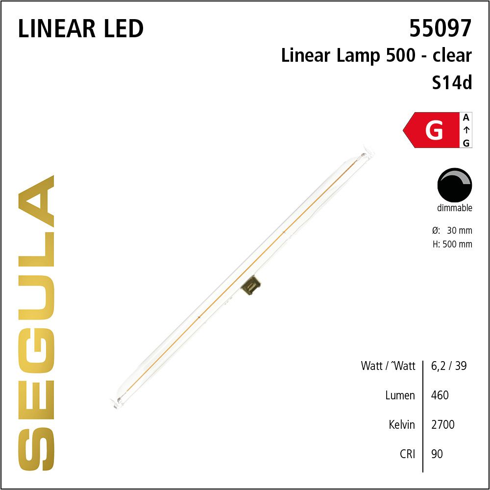 LED Linienlampe, 500mm Röhrenlampe, S14d, warmweiß, dimmbar, klar