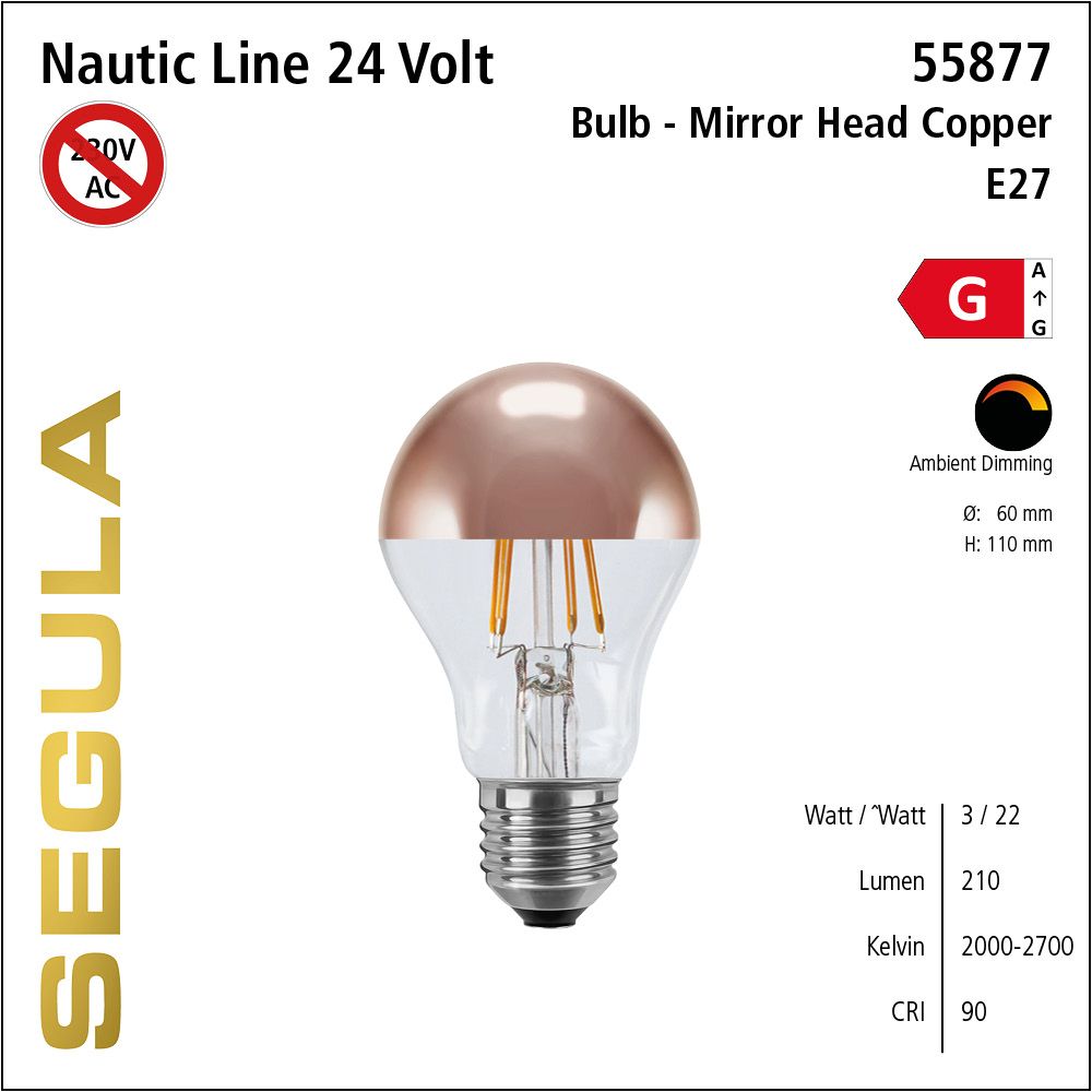 LED Leuchmittel, 24Volt, Ambient Dimming, Glühlampe, Spiegelkopf, dimmbar, Retrofit, Filament, warmweiss