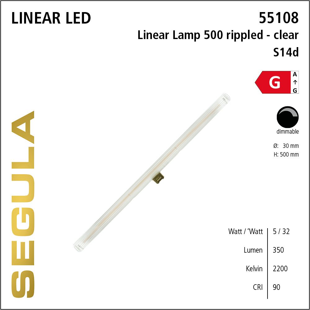 LED Linienlampe, 500mm Röhrenlampe, S14d, warmweiß, dimmbar, klar, Strukturglas, geriffelt