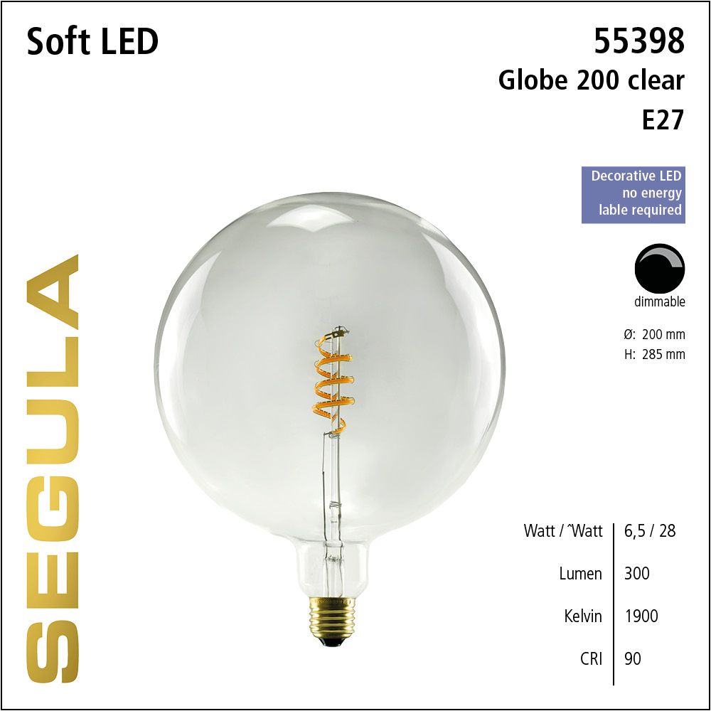 LED Leuchtmittel, SoftFilament Globe 200, Curved Plus, E27, dimmbare LED, Retrofit Lampe, warmweiß, clear