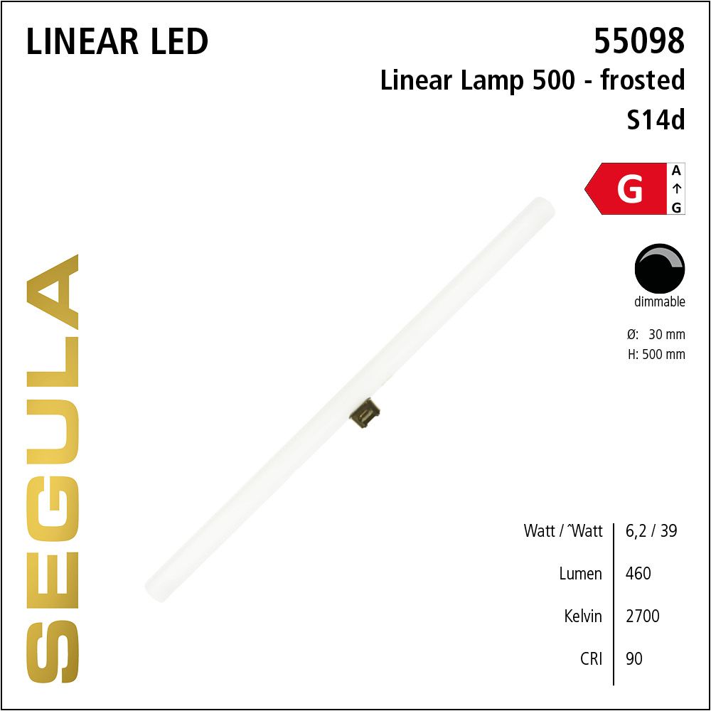 LED Linienlampe, 500mm Röhrenlampe, S14d, warmweiß, dimmbar, matt, frosted