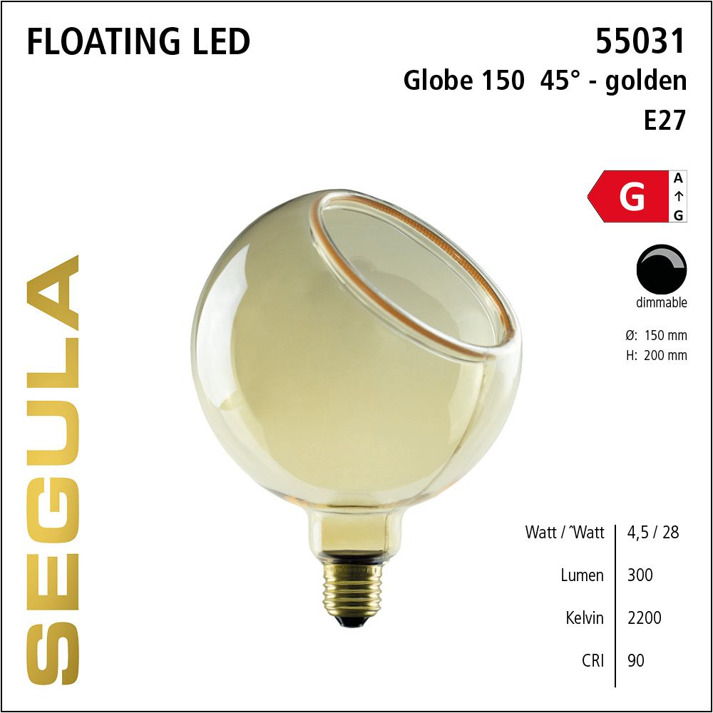 Design LED Leuchtmittel, Floating, Globe, golden, warmweiß, dimmbar 
