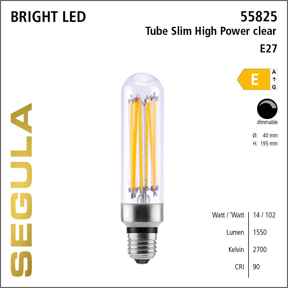 LED Leuchtmittel, Tube Slim, E27, dimmbare LED, Bright Line Lampe, warmweiß, High Power clear