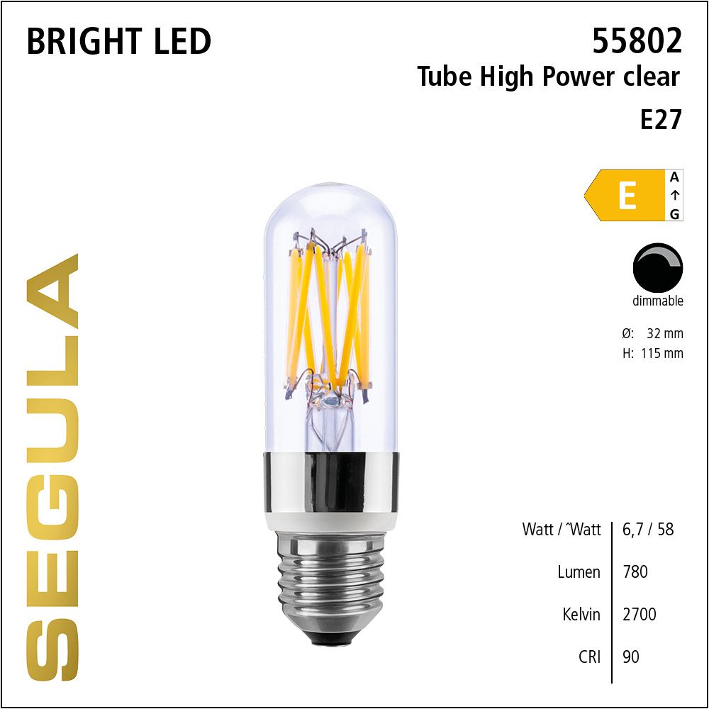 LED Leuchtmittel, Tube, E27, dimmbare LED, Bright Line Lampe, warmweiß, High Power clear