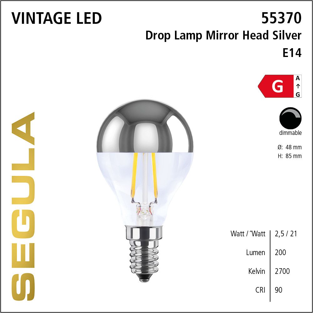 LED Leuchtmittel, Drop Lamp, E14, dimmbare LED, Retrofit Lampe, warmweiß, Mirror Head