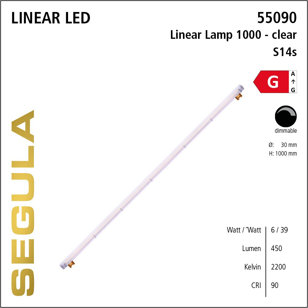 LED Linienlampe, 1 Meter Lampe, 1000mm Röhrenlampe, S14s, warmweiß, dimmbar, klar, clear