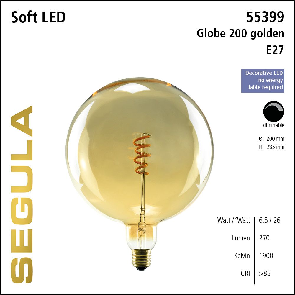 LED Leuchtmittel, SoftFilament Globe 200, Curved Plus, E27, dimmbare LED, Retrofit Lampe, warmweiß, golden