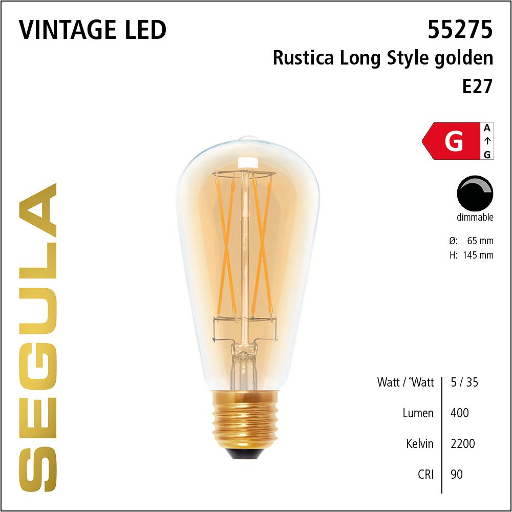 LED Leuchtmittel, Rustica, E27, dimmbare LED, Retrofit Lampe, warmweiß, Long Style golden