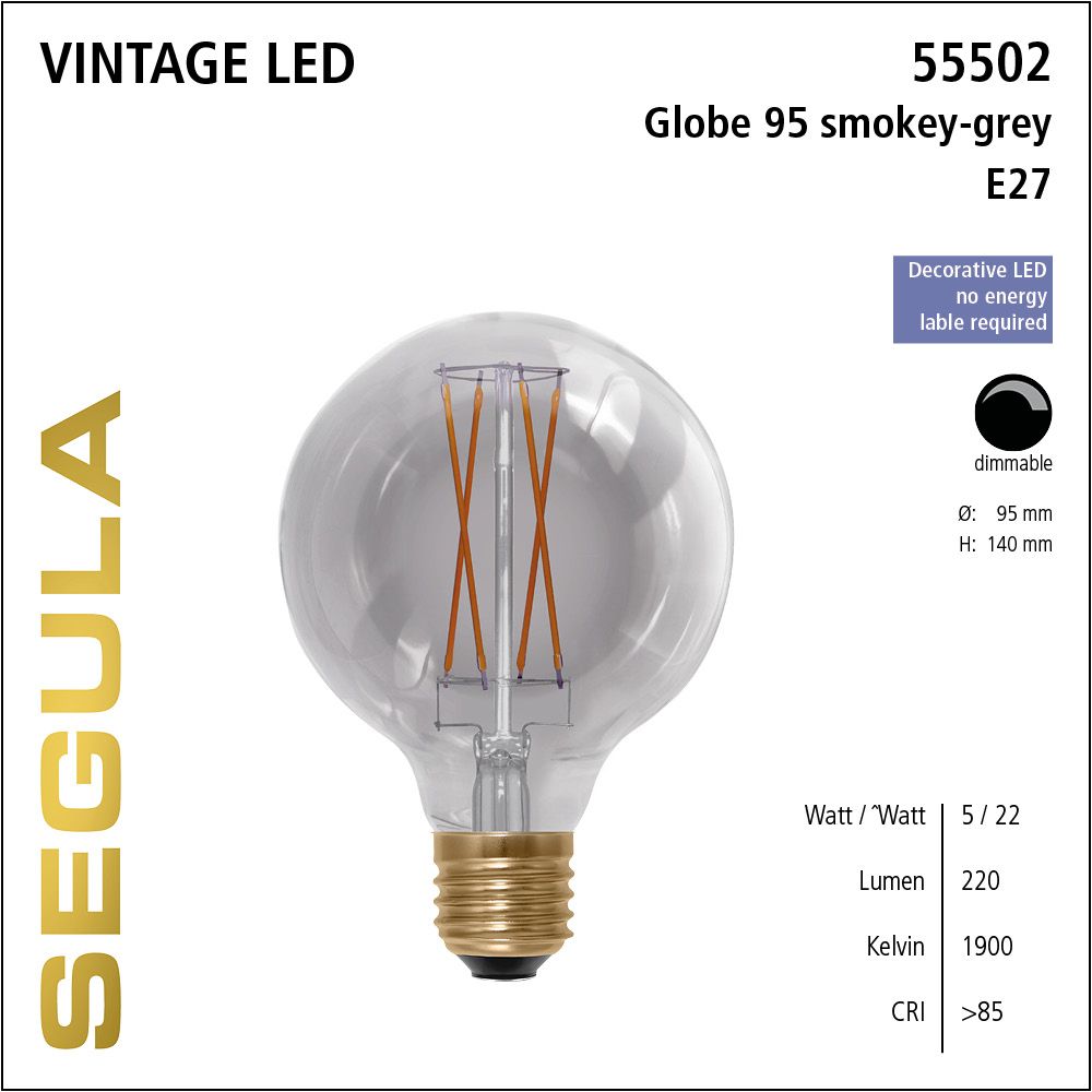 LED Leuchtmittel, Globe 95, E27, dimmbare LED, Retrofit Lampe, warmweiß, smokey grey