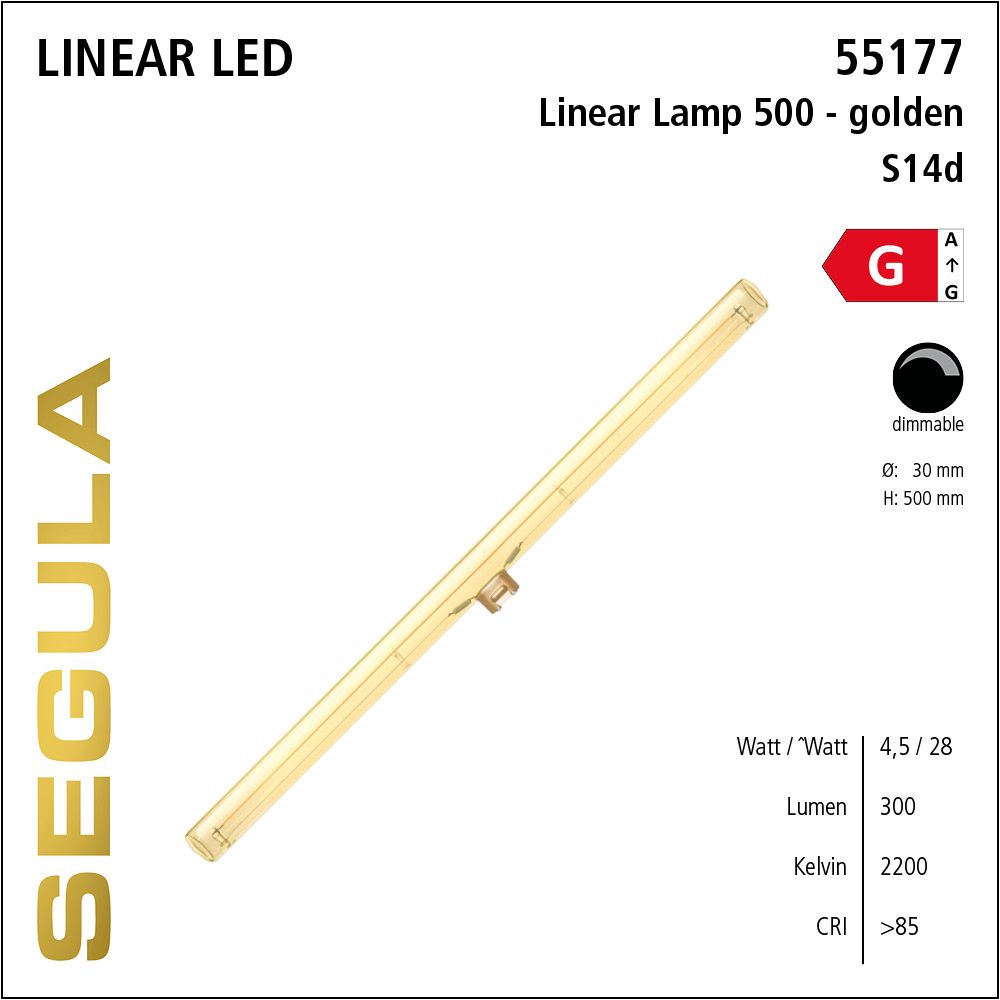 LED Linienlampe, 500mm Röhrenlampe, S14d, warmweiß, dimmbar, golden