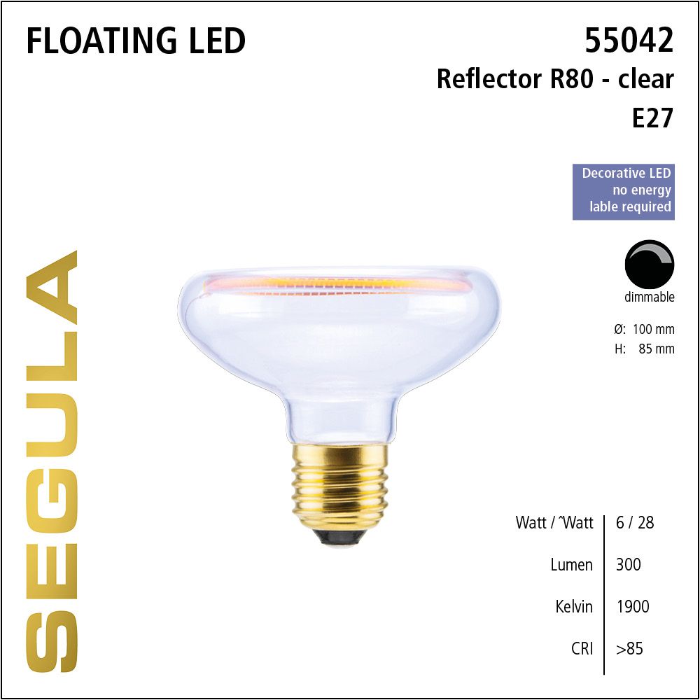 Design LED Leuchtmittel, Floating, Reflektor, klar, warmweiß, dimmbar