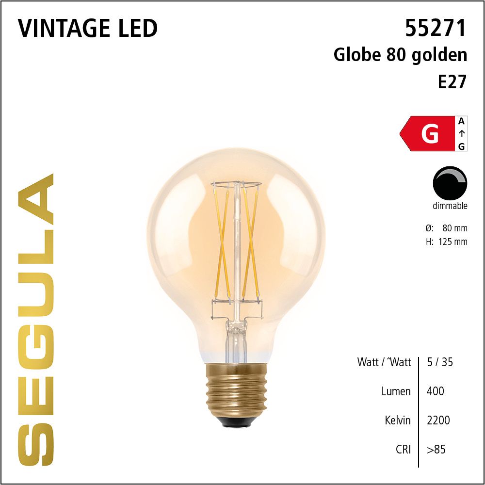 LED Leuchtmittel, Globe 80, E27, dimmbare LED, Retrofit Lampe, warmweiß, golden