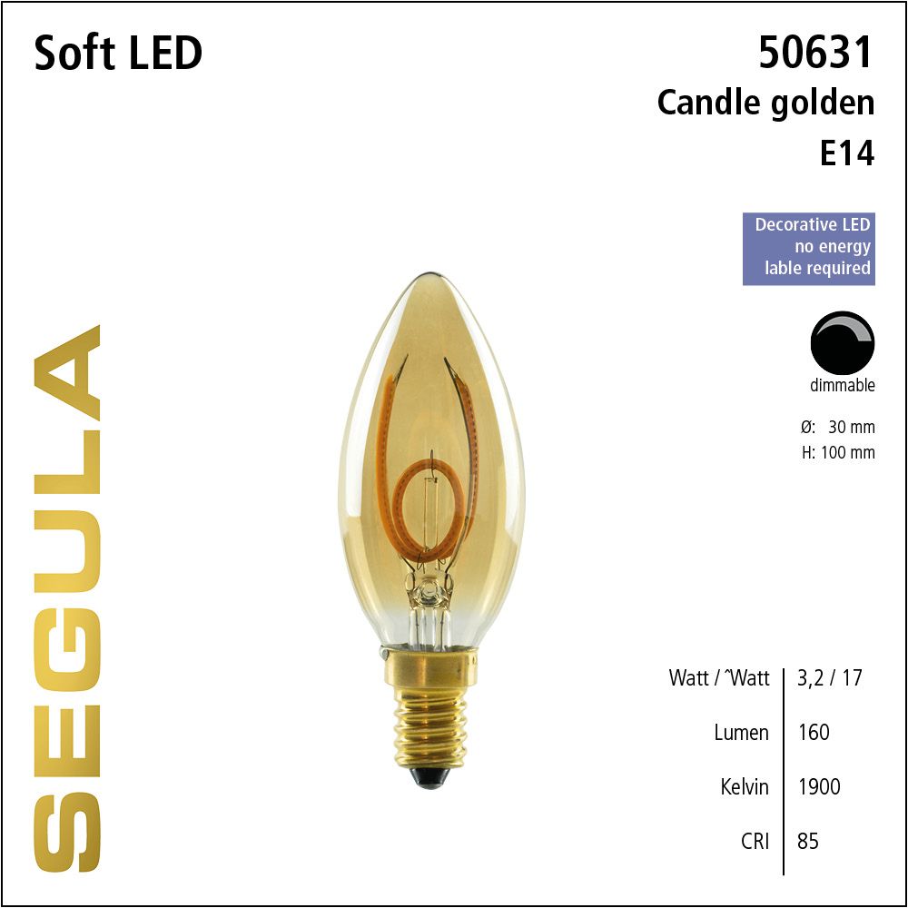 LED Leuchtmittel, Kerze, Soft Filament, E14, dimmbare LED, Retrofit Lampe, warmweiß, Goldglas