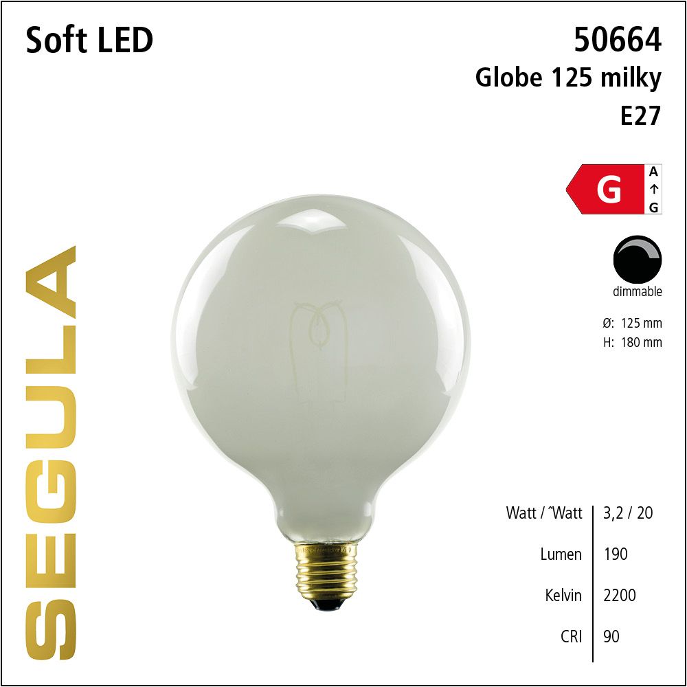 LED Leuchtmittel, Soft Globe 125, E27, dimmbare LED, Retrofit Lampe, warmweiß, milky