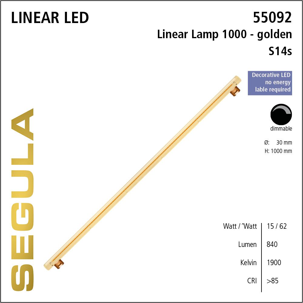 LED Linienlampe, 1 Meter Lampe, 1000mm Röhrenlampe, S14s, warmweiß, dimmbar, golden