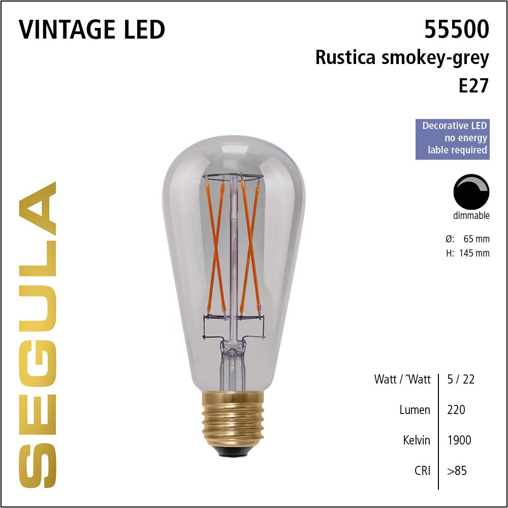 LED Leuchtmittel, Rustica, E27, dimmbare LED, Retrofit Lampe, warmweiß, Long Style smokey grey
