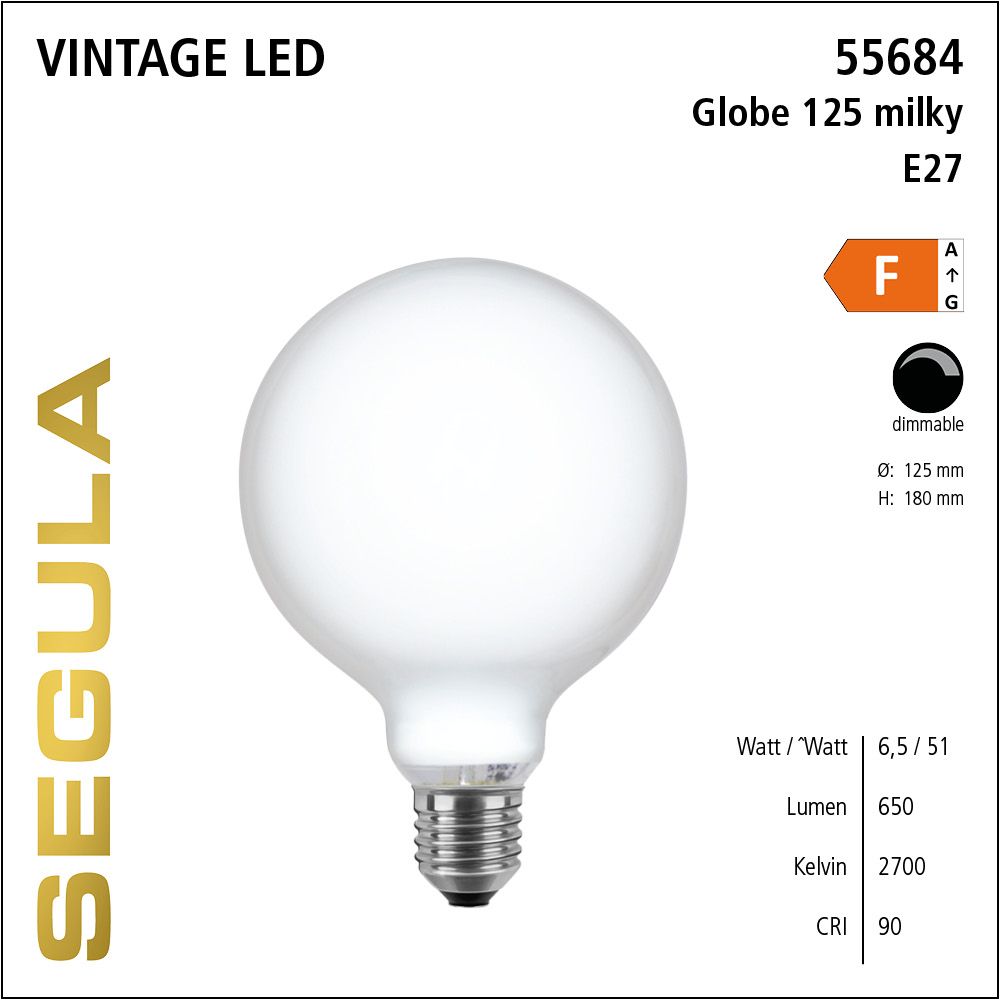 LED Leuchtmittel, Globe 125, E27, dimmbare LED, Retrofit Lampe, warmweiß, milky