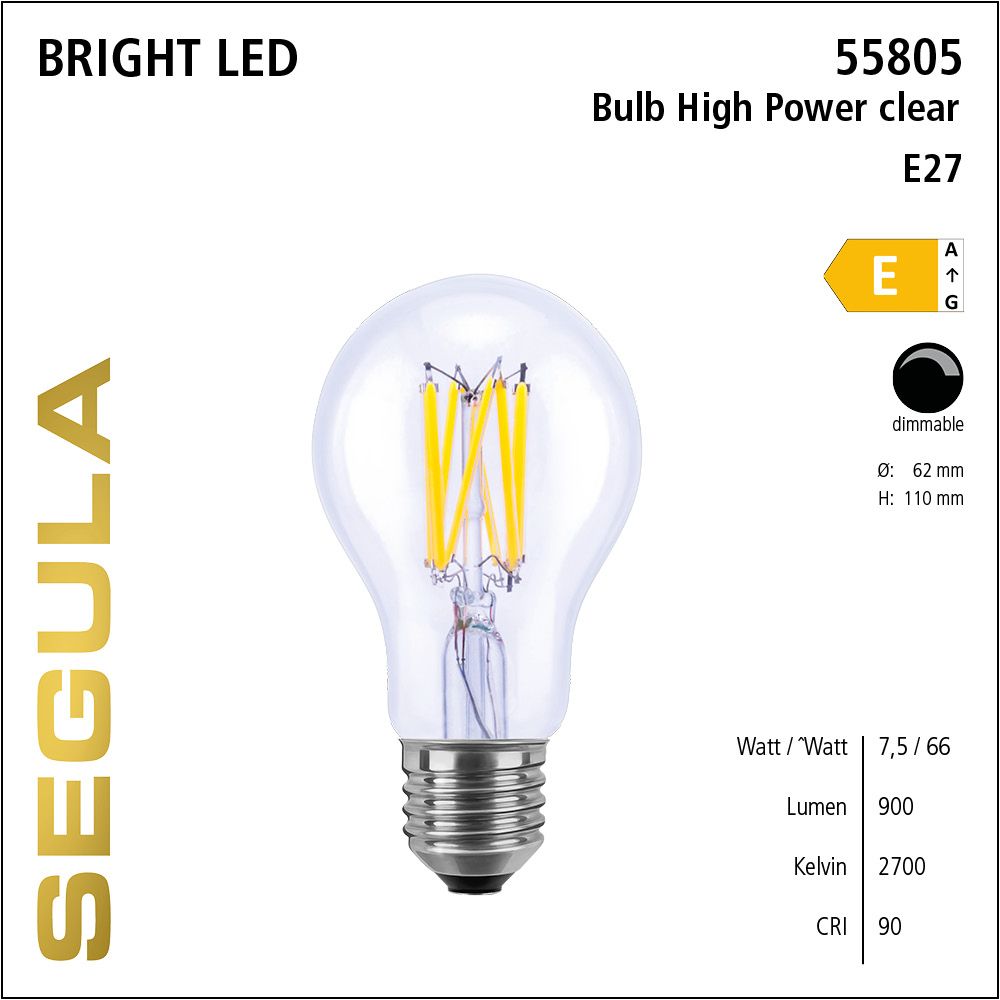 LED Leuchtmittel, Bulb, E27, dimmbare LED, Bright Line Lampe, warmweiß, High Power clear