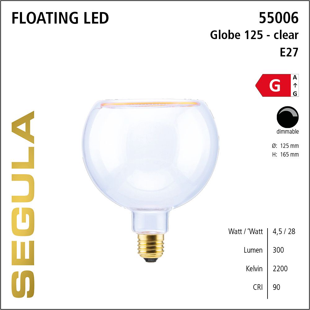 Design LED Leuchtmittel, Floating, Globe, klar, warmweiß, dimmbar