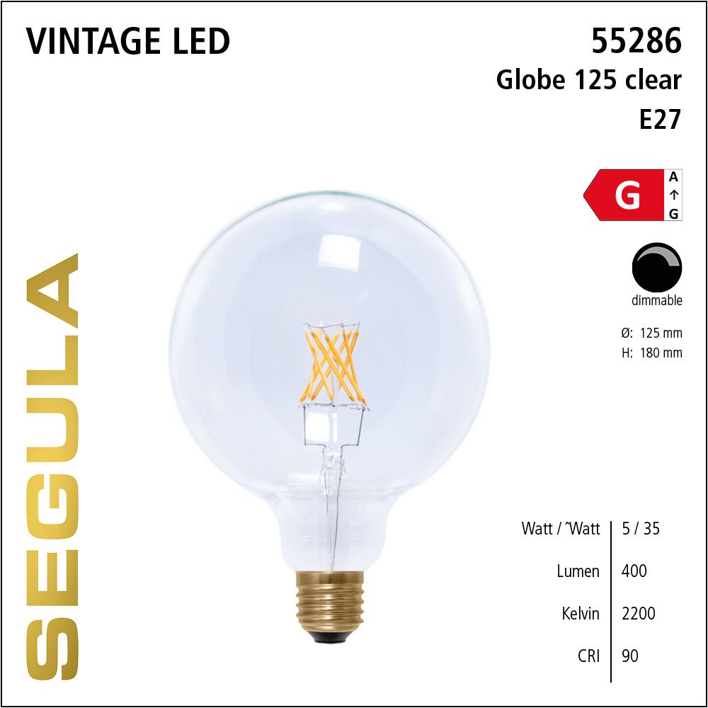 LED Leuchtmittel, Globe 125, E27, dimmbare LED, Retrofit Lampe, warmweiß, clear