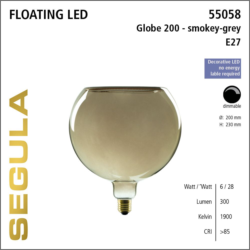 Design LED Leuchtmittel, Floating, Globe, smokey grau, Rauchglas, warmweiß, dimmbar