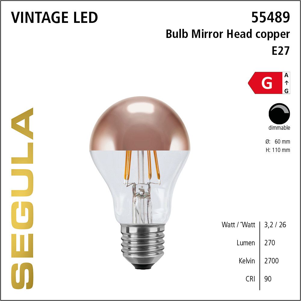 LED Leuchtmittel, Bulb, E27, dimmbare LED, Retrofit Lampe, warmweiß, Mirror Head copper
