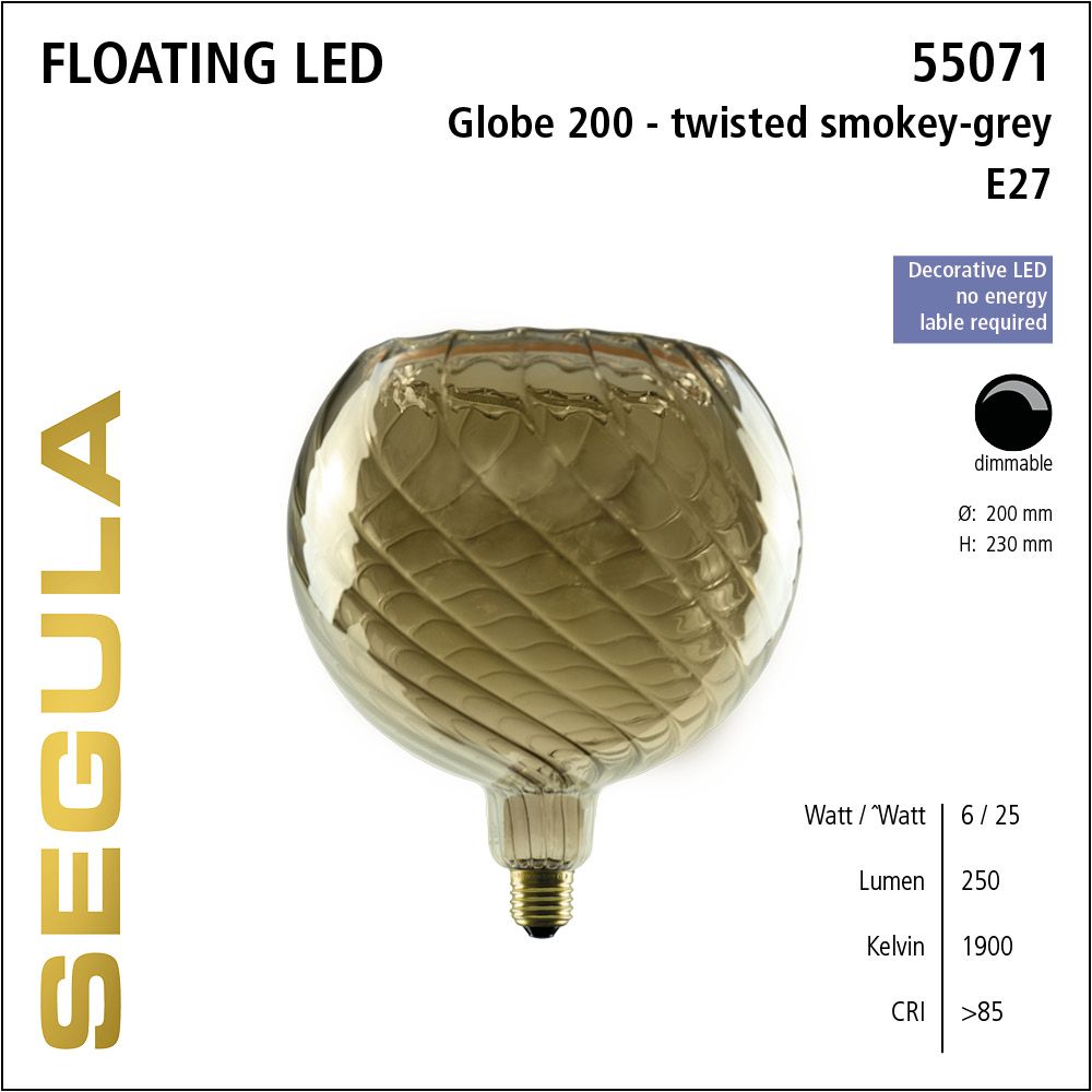 Design LED Leuchtmittel, Floating, Globe, smokey grau, Rauchglas, twisted, warmweiß, dimmbar