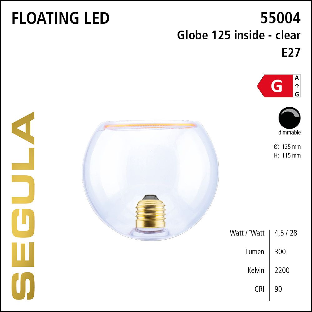 Design LED Leuchtmittel, Floating, Globe, klar, inside, warmweiß, dimmbar