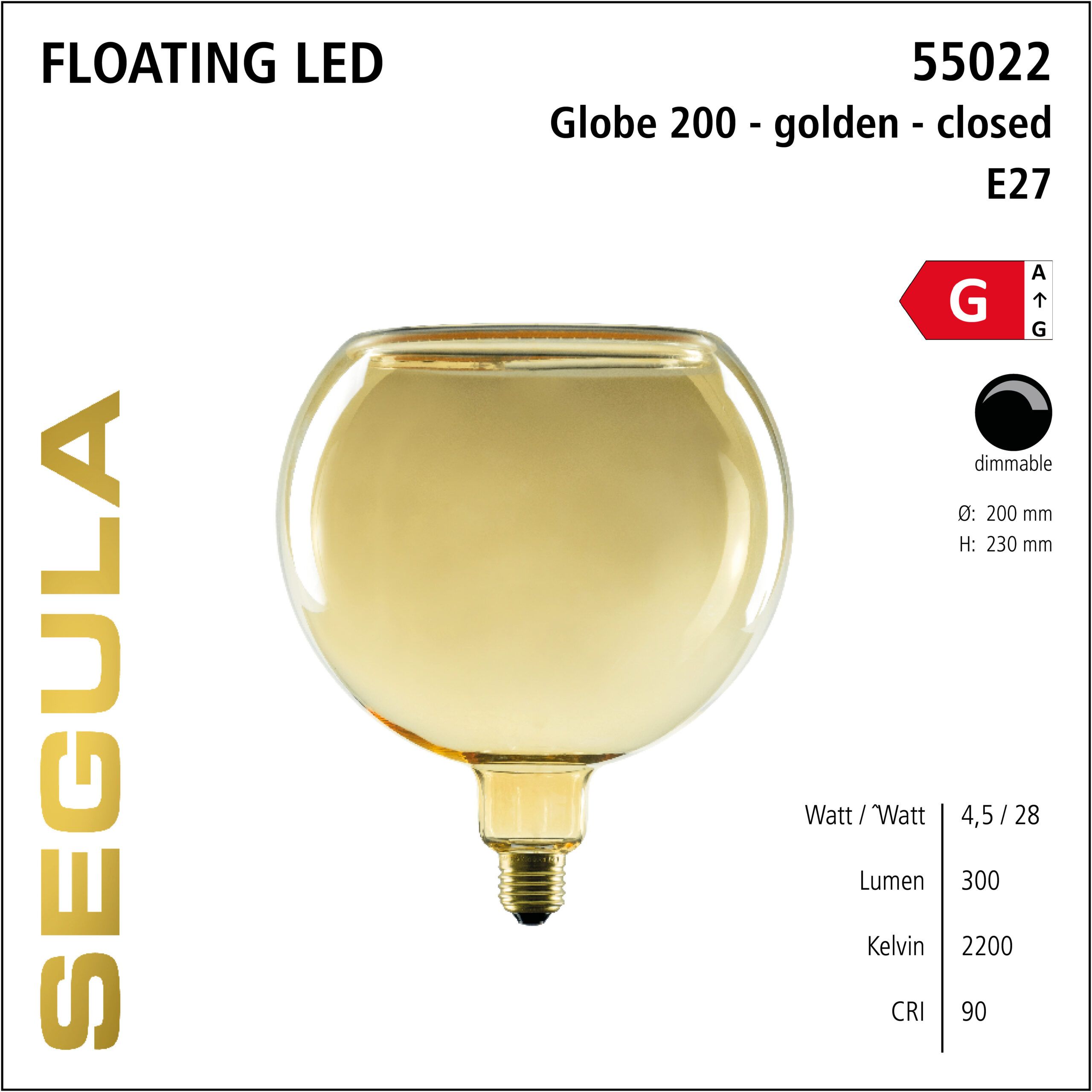Design LED Leuchtmittel, Floating, Globe, golden, IP65, Outdoor, warmweiß, dimmbar 