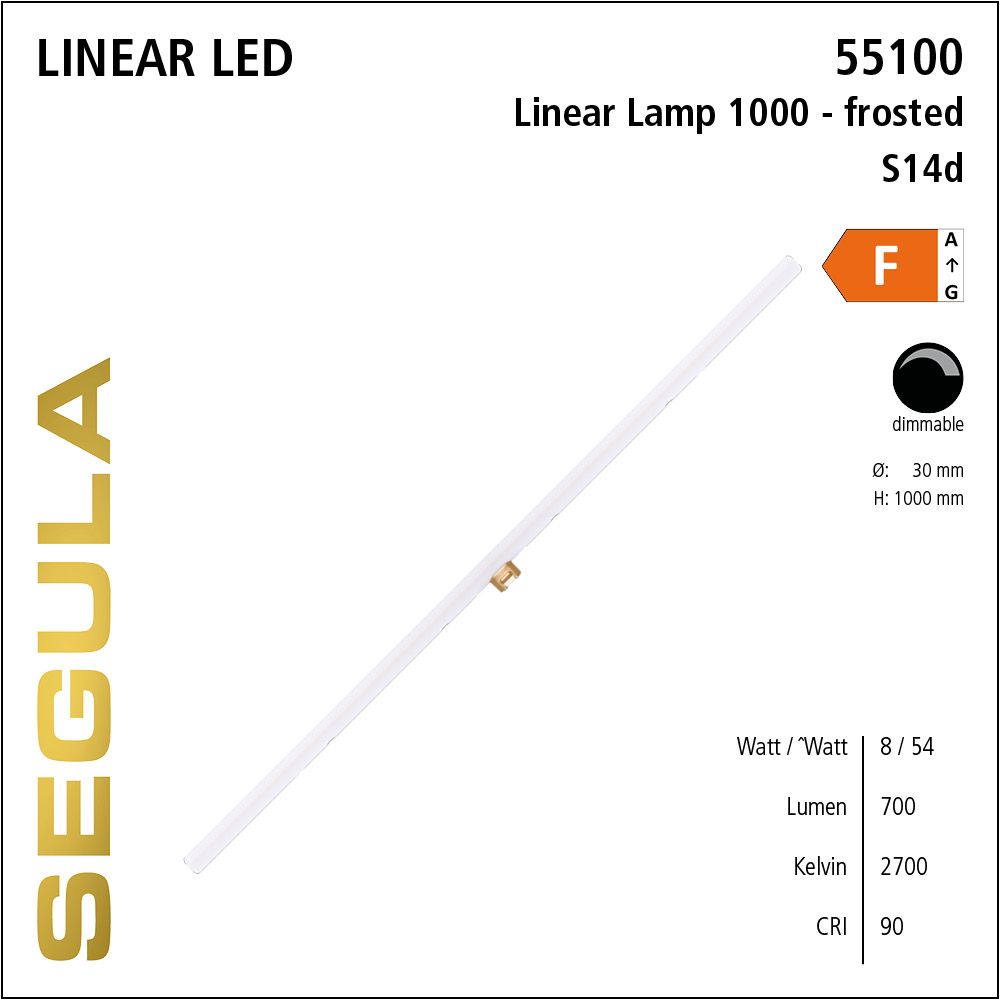 LED Linienlampe, 1 Meter Lampe, 1000mm Röhrenlampe, S14d, warmweiß, dimmbar, matt, frosted